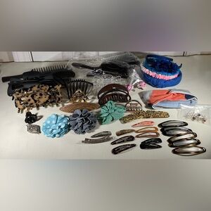 Bundle of Assorted Hair Accessories Barrettes Clips Twists Bows New to Vintage